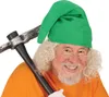 A man wearing a green gnome hat and an orange shirt, holding a pickaxe. Produktbild-Vorschau