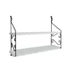 A two-tiered white shelf with black metal scrollwork supports, presented against a white background. Anteprima dell’immagine prodotto