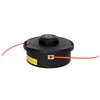 A black string trimmer head with orange trimmer line on a white background. Produktbild-Vorschau