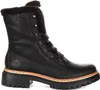A black leather boot with fur lining is shown against a white background. Voir les images du produit