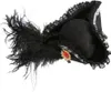 A black mini tricorn hat with black feathers and a red and gold jewel embellishment, shown against a white background. Produktbild-Vorschau