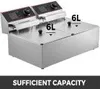 A stainless steel double deep fryer with digital displays and control knobs. Produktbild-Vorschau