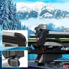 A collage of images showing a ski and snowboard carrier mounted on a car roof rack, with a snowy mountain landscape in the background. Podgląd zdjęcia produktu