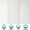 A close-up view of a white fabric with embossed patterns, accompanied by four circular icons with text labels. Produktbild-Vorschau