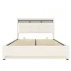 A front view of a beige upholstered bed frame with a tufted headboard and wooden slats for mattress support. Anteprima dell’immagine prodotto