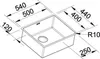 A technical drawing of a stainless steel sink with dimensions indicated. Podgląd zdjęcia produktu