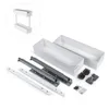 A disassembled kitchen cabinet pull-out drawer system with two white bins and metal drawer slides. Voir les images du produit