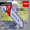 Close-up of a chainsaw bar and chain, with promotional text and a brand logo. Produktbild-Vorschau