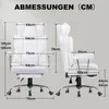 A size chart for a white gaming chair, showing dimensions in centimeters. Podgląd zdjęcia produktu
