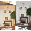 A split image showing a modern chandelier in two different lighting conditions, with text overlays indicating 'EIN' and 'AUS'. Produktbild-Vorschau