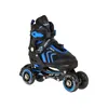 A pair of black and blue roller skates with four wheels on each skate, presented against a white background. Podgląd zdjęcia produktu