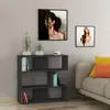 A modern living room scene featuring a dark gray bookshelf filled with books and decorative items, placed next to a sofa with colorful cushions. Anteprima dell’immagine prodotto