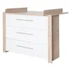 A white and wood-grain changing table with three drawers. Anteprima dell’immagine prodotto