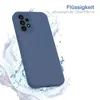 A blue phone case is shown with water splashing around it, implying water resistance. Produktbild-Vorschau