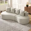 Leinenstoff Sofa Beige Couch mit 4 Kissen Polstersofa Produktbild-Vorschau 7