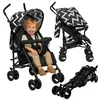 A collage of a baby in a stroller, a stroller, and a folded stroller. Náhled obrázku produktu