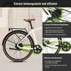 A close-up marketing image of an e-bike, highlighting its motor and belt drive system with descriptive text overlays. Produktbild-Vorschau