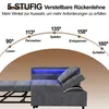 Diagram showing adjustable backrest angles of a sofa bed with corresponding activities. Voir les images du produit