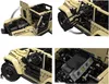 A collage of four close-up images showing different parts and features of a tan off-road vehicle model, likely made of building blocks. Voir les images du produit