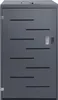 A front view of a dark gray metal trash can enclosure. Podgląd zdjęcia produktu