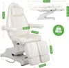 A diagram showing the dimensions of a white cosmetic chair and bed. Produktbild-Vorschau