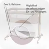 A close-up view of a baby crib with descriptive text labels pointing to different features. Anteprima dell’immagine prodotto