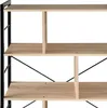 A close-up view of a wooden shelf unit with black metal framing. Náhled obrázku produktu