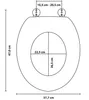 A diagram showing the dimensions of a toilet seat. Produktbild-Vorschau