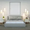 A bedroom scene with a bed, window, and bedside tables. Produktbild-Vorschau
