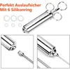 A stainless steel marinade injector with accessories and text highlighting its features. Produktbild-Vorschau