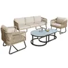 A set of outdoor furniture including a sofa, two armchairs, and a coffee table, displayed on a white background. Náhľad obrázku produktu