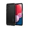 A black phone case is shown next to a smartphone. Produktbild-Vorschau
