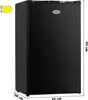 A black Primo mini-refrigerator is shown from a slightly angled front view, with dimensions indicated. Produktbild-Vorschau