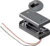 A battery holder with a lid open, showing the internal compartments for batteries. A close-up inset shows the on/off switch. Red and black wires extend from the holder. Náhľad obrázku produktu