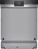 A front view of a silver and black dishwasher. Produktbild-Vorschau