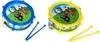 Two toy drums with cartoon characters on them, one blue and one yellow, with drumsticks. Produktbild-Vorschau
