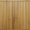 A close-up view of a wooden cabinet with two doors and silver handles. Produktbild-Vorschau