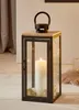 Laterne "Modern" aus Metall, Holz & Glas, 38 cm hoch, Produktbild-Vorschau 1