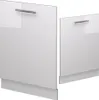 Two white, high-gloss cabinet fronts with integrated handles and plinths are shown side-by-side against a white background. Produktbild-Vorschau