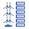 A set of robot vacuum cleaner accessories, including brushes and filters, laid out on a white background. Voir les images du produit