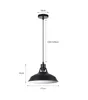 A black pendant lamp with dimensions indicated by measurement lines and text. Produktbild-Vorschau