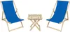Two blue deck chairs and a small wooden table are arranged on a white background. Produktbild-Vorschau