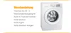 An image showing a washing machine next to a list of washing instructions. Produktbild-Vorschau