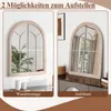 A collage showing two ways to display a decorative arched mirror: mounted on a wall and leaning against a dresser. Náhľad obrázku produktu