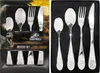 A product packaging for a Jurassic World themed children's cutlery set, showing the cutlery and branding. Produktbild-Vorschau