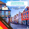 A street scene in a European town with colorful buildings, with marketing text and graphics overlaid. Produktbild-Vorschau