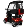 A red mobility scooter with a canopy and a rear storage box, shown from a rear-diagonal angle against a white background. Produktbild-Vorschau