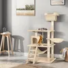 A cat tree with two cats in a room with a painting on the wall and a side table. Náhled obrázku produktu