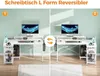 A split image showing two configurations of an L-shaped desk. Produktbild-Vorschau