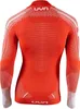 Back view of an orange long-sleeved ski shirt with white UYN logo and patterned details. Produktbild-Vorschau